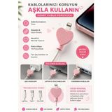 Ognami Kalp Tasarımlı Şarj Kablosu Koruyucu - Kablo Kırılma Önleyici 3D Baskı - Pembe