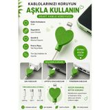 Ognami Kalp Tasarımlı Şarj Kablosu Koruyucu - Kablo Kırılma Önleyici 3D Baskı - Yeşil