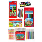 Öğrenci Boyama Seti Faber 12 Renk Sulu Boya Kuru Boya Pastel Boya Keçeli Kalem 12 Li Boya Set F