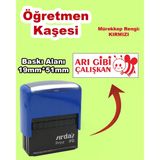 Öğretmen Kaşesi - Arı Gibi Çalışkan, 912 (51Mm X 19Mm) Kırmızı Keçeli Otomatik Kaşe
