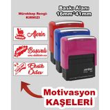 Öğretmen Motivasyon Kaşe Seti, 911 (16mm*41mm) Kırmızı Keçeli Otomatik Kaşe - Aferin-Başarılı-Eksik Ödev