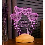 Öğretmene Özel 3D LED Lamba - Balon Kalpli Tasarımlı, Öğretmenler Günü ve Mezuniyet Hediyesi, İsimli Dekoratif Gece Lambası