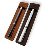 Öğretmenler Günü Günlük Hediyelik 2'li Isme Özel El Yapımı Deri Kılıflı Touch Pen Kalem Seti - Füme - Beyaz