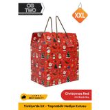 OGTWO Premium XXL Büyük Boy Hediye Kutusu & Çanta Taşınabilir Özel Tasarım Boş Karton Kadın Hediye Paketi Anneye Babaya Eşe Sevgiliye Noel Yılbaşı İçin Lüks Hediyelik Kutu | 34x20x28 cm - Christmas Red