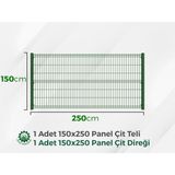 Oğuz Endüstri Tel Çit 1 Adet Takım Panel Çit 150X250CM ( Aksesuarlı) - Yeşil