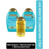 OGX Argan Oil of Morocco 385 ml Nemlendirici Sülfatsız Şampuan + Argan Oil of Morocco 385 ml Saç Kremi + Argan Oil of Morocco 100 ml Saç Bakım Yağı