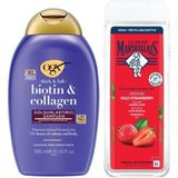 Ogx Biotin & Collagen Dolgunlaştırıcı Sülfatsız Şampuan 385 ml + Organik Akdeniz Çileği Duş Jeli 400 ml