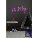 Oh Baby Yazılı Pembe Neon LED Tabela – 53x28 cm Şeffaf Pleksi Dekoratif Aydınlatma