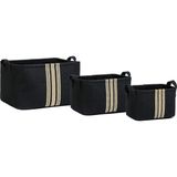 Ohbe Express 3'lü Çizgili Siyah Renk Jüt Sepet Set 24 x 17 x 14/30 x 21 x 18/42 x 31 x 25 cm - Kestane Akaju - Option-1