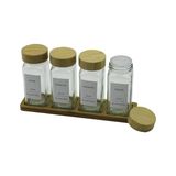 Ohbe Express 4'lü Cam Baharatlık Seti, Bambu Kapaklı ve Standlı, Mutfak Organizatörü, Baharat Saklama Kabı - 0,1 kg
