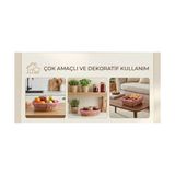 Ohbe Express Amberhaus Doğal Kumaşlı Ekmeklik ve Sunum Sepeti - Kırmızı Kumaş Örtülü Rustik Kahvaltı ve Servis Düzenleyici (Dikdörtgen) - Kestane Akaju - Option-1