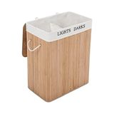 Ohbe Express Bambu Çamaşır Sepeti, 100 L Çamaşır Ayırıcı, 2 Bölmeli, Çıkarılabilir Çamaşır Torbalı Katlanabilir Çamaşır Sepeti, Dikdörtgen Çamaşır Kutusu, 52 x 63 x 32 Cm, Doğal Renk, LCB64Y - Option-1 - 0 Siyah