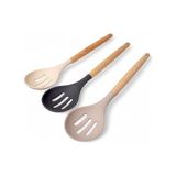 Ohbe Express Bambu Saplı Silikon Delikli Servis Kaşığı, Bambu Uzun Silikon Delikli Servi Kaşığı 27CM 3 Renk Seçenekli (Siyah) - Option-1