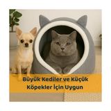 Ohbe Express Beylini Kedi Köpek Evi Katlanabilir Evcil Hayvan Yatağı Peluş Yastık Hediyeli Dekoratif Kedi Köpek Yaşam Alanı (Gri, L) - Option-1