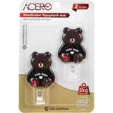 Ohbe Express Cute Kendinden Yapışkanlı Askı 2li, Sevimli Ayıcık Mutfak ve Banyo Askısı x 2 Adet, 2 kg Taşıma Kapasiteli Güçlü Yapışkanlı Plastik Askı - 38313 - 0 - 1 Ay - 0 - 3 Yaş
