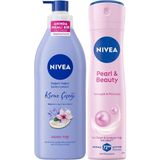 Ohbe Express Değerli Yağlar Içeren Vücut Losyonu Kiraz Çiçeği & Jojoba Yağı, 400 ml + Kadın Sprey Deodorant Pearl&beauty 150 ml - Option-1