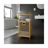 Ohbe Express Doğal Bambu 2 Katlı Banyo Rafı ve Çamaşır Sepeti (40X30X95 Cm) - Açık Raflı Ahşap Düzenleyici Kirli Sepeti Dolabı - Option-1 - 0 Siyah
