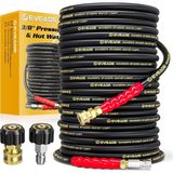 Ohbe Express Eveage 3/8 "basınçlı Yıkama Hortumu 100 Ft, 4800PSI Sanayi Sınıfı Çelik Tel Örgülü ve Sentetik Kauçuk Ceket, Kink Dayanıklı ve Soğuk Su Max 266 ° F Güç Yıkama Hortumu, 2 Adet M22 14MM Adaptör - Option-1 - (ClearEyelets)Black-RadiantOrchid