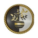 Ohbe Express Lüks Dekoratif Plastik Tepsi Altın Çerçeve 46X46 Vazoda Çiçek Desenli - Kestane Akaju - Option-1