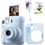 Ohbe Express Mini 12 Mavi Fotoğraf Makinesi-20'li Film-Kıskaçlı Resim Standı ve Silikon Kılıf Seti - Açık Bej