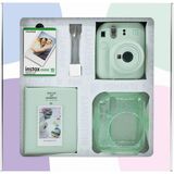 Ohbe Express Mini 12 Yeşil Fotoğraf Makinesi 10'lu Film Simli Pleksi Kılıf Pvc Albüm ve Kıskaçlı Resim Standı Bundle Box - Açık Bej