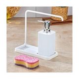 Ohbe Express Modern Mutfak Sıvı Sabunluk Seti, Plastik, Askılı Tasarım, 20.5X20X9 Cm, Damlalıklı Stand (Beyaz) - 0,25 gr