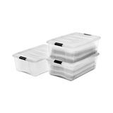 Ohbe Express Ohyama, Kutular, Plastik Saklama Düzenleyici, 3'lü Paket, 3 x 30 L, Sabit, Klipsler, Istiflenebilir, Çok Amaçlı, Oturma Odası, Yatak Odası, Ofis, Kulübe - Ddntb-30 - Şeffaf - Option-1