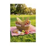 Ohbe Express Oval Plastik Piknik Sepeti, Doğal Hasır Görünümlü, Kapaklı, Çok Amaçlı, 40X18X27 Cm, Piknik Plaj Bahçe Için - Kestane Akaju - Option-1