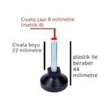 Ohbe Express Plastik Başlı Çivata Ayak Mobilya Ünite Kitaplık Dolap Ayarlanabilir Ayak Mobilya Ayağı Sıkma Düğmesi Metrik 8 Civata Çap 8 Milim Boy 44 Milimetre - Option-1