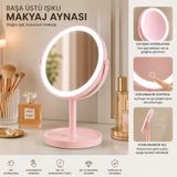 OHBEVAR LED Işıklı, Dokunmatik Kontrollü, Masa Üstü Profesyonel Makyaj Aynası - Pembe