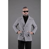 Ohepmoda Desenli Kruvaze Erkek Kaşe Kaban - Koyu Gri
