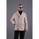 Ohepmoda Yaka ve Kol Detaylı Erkek Kaşe Kaban - XL - Camel