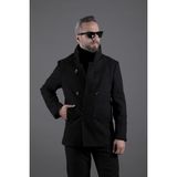 Ohepmoda Yaka ve Kol Detaylı Erkek Kaşe Kaban - XL - Siyah
