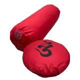 Ohm Baskılı Duck Kumaş Bolster Minderi & Meditasyon Minderi - İkili Set (Kırmızı)