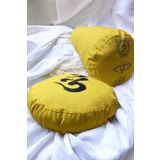 Ohm Baskılı Duck Kumaş Bolster Minderi & Meditasyon Minderi - İkili Set (Sarı)