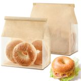 Ohuimrt Ev Yapımı Ekmekler için 50 ADET Ekmek Torbası, 8,7 x 4,3 x 11 İnç Kahverengi Kraft Kağıt Fırın Torbaları Kalay Kravat Tab Kilitli Ekşi Mayalı Ekmek Torbaları Pencereli Fırında Gıdalar Ambalaj