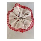 OIA Atelier Large Kirazlı Beyaz Kırmızı Dantel Detaylı Lace Scrunchie Lastik Toka