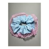 OIA Atelier Mavi Puantiyeli Pamuk Dantel Scrunchie Lastik Toka