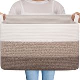 OIAHOMY Büyük Saklama Sepeti, Pamuk Halat Dokuma Battaniye Sepeti, Bebek Odası için Oyuncak Sepeti, Oturma Odasında Battaniye Saklama Sepeti, 20 × 16 × 12 '', Gradyan Kahverengi