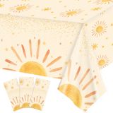 Oigco 3 Adet Boho Güneş Doğum Günü Partisi Masa Örtüleri Güneşin Etrafında İlk Gezi Parti Süslemeleri Tek Kullanımlık Plastik Masa Örtüleri Boho Bebek Duş Malzemeleri, 130 x 250 cm
