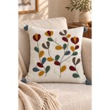 Oile Home %100 Keten Punch Nakışlı Kırlent Kılıfı 42x42cm Dekoratif Modern