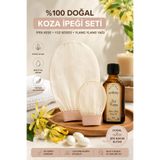 Oinone %100 Doğal Koza İpeği Kese + Ylang Ylang Vücut Bakım Yağı Seti | Hassas Ciltler İçin Peeling Eldiveni ve Nemlendirici Bakım