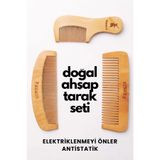 Oinone Doğal Kiraz Ağacı Ahşap Tarak 3'lü Set Anti-Statik Elektriklenme Karşıtı Saç Bakım Seti