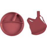 Oioi 2'li Beslenme Seti Bordo Mama Tabağı + Bordo Önlük - Renkli