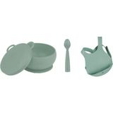 Oioi 3'lü Set Kapaklı Kase River Green, Nam Nam Kaşık River Green, Mama Önlüğü - 1 Yaş ve Üzeri - Beyaz - Eflatun