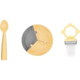 Oioi 3'lü Set Puzzle Tabak, Nam Nam Kaşık Sarı, Meyve Sebzze Püre Sarı - 1 Yaş ve Üzeri - Beyaz - Eflatun