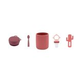 Oioi 5'li Set Kapaklı Kase Bordo, Bardak Bordo, Kaşık Bordo, Püre Bordo, Diş Kaşıyıcı Bordo