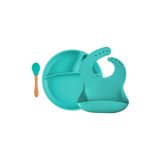 Oioi 6+ Ay Aqua Green Silikon Tabaklı BLW Beslenme Seti