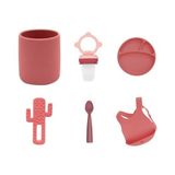 Oioi 6'lı Set Bardak Bordo, Püre Pembe, Tabak Bordo, Kaktüs Bordo, Kaşık Bordo, Önlük Bordo