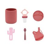 Oioi 6'lı Set Bardak Bordo, Püre Pembe, Tabak Bordo, Kaktüs Pembe, Kaşık Bordo, Önlük Bordo
